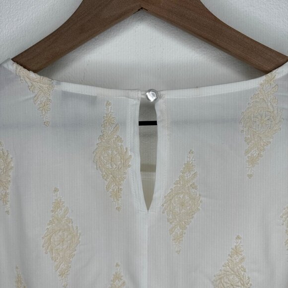 Cato Blouse Women 18/20W Long Balloon Sleeve White Cream Embroidered Elastic Hem - Picture 7 of 9